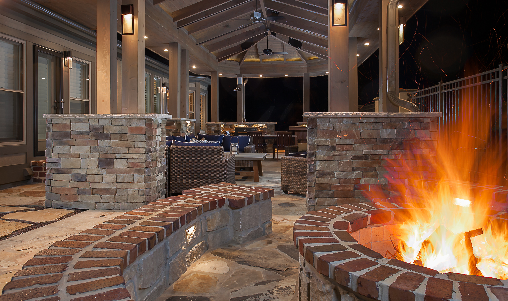 covered patio firepit outdoor seating